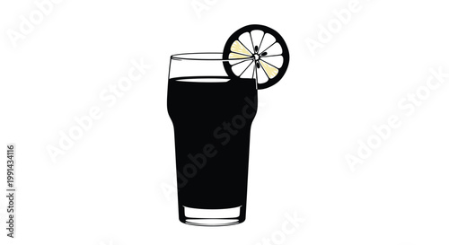 Vector graphic illustration of a refreshing glass of cola with a slice of lemon on the rim a simple yet appealing design for beverage enthusiasts everywhere