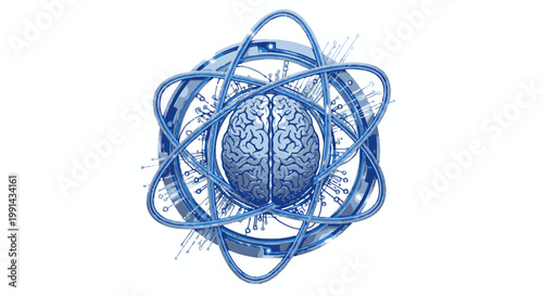 Human Brain Integrated with Technology, Neural Network Concept