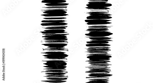 Brushstroke set with black horizontal lines and white background texture featuring brush, stroke, grunge with effect and abstract elements for