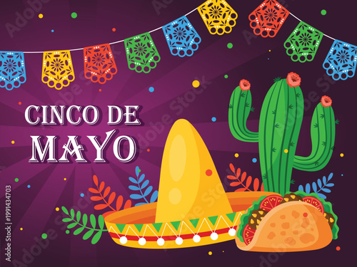 A vibrant cinco de mayo illustration with traditional mexican elements