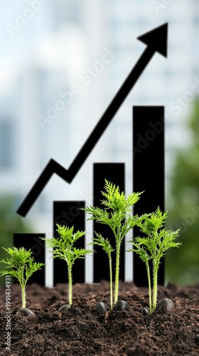 Business growth concept represented by graph and plants