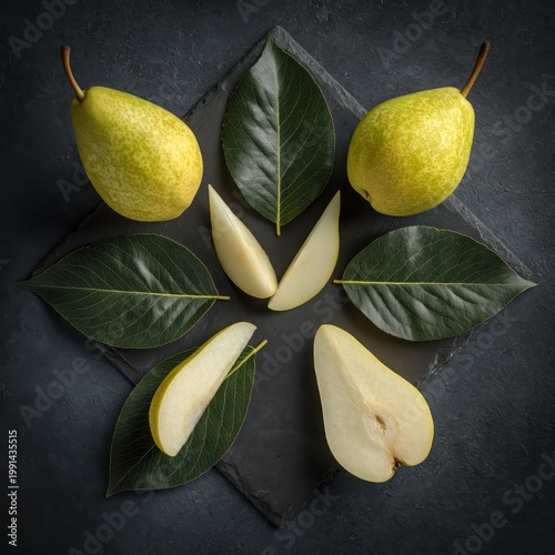 Pears and leaves artful arrangement