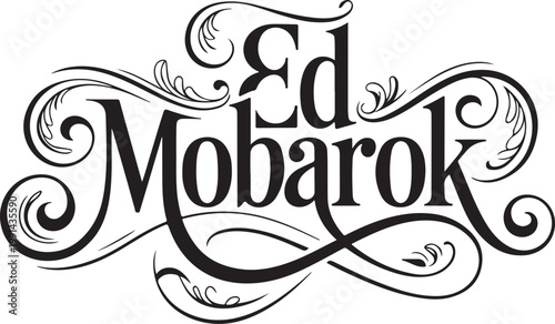 Decorative black text reading ed mobarok with ornate swirling flourishes on white background area