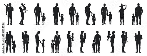 Father and child bonding together silhouette collection   fathers day elements 1