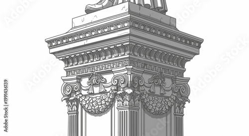 Classical Architectural Detail, Stone Pedestal with Ornate Carvings