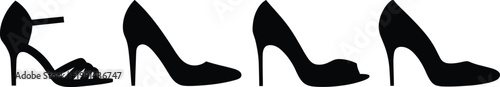 Women high heel shoes icon set with sandal and pump silhouettes for fashion footwear retail branding design