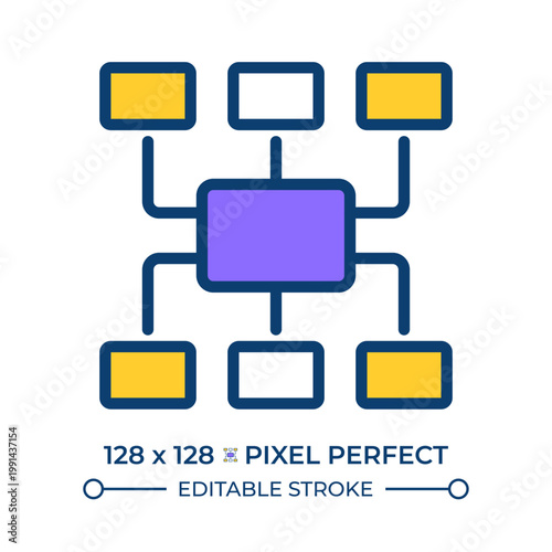 Mind map pixel perfect line color icon. Visual hierarchical diagram to organize information. Workflow optimization. Isolated vector illustration. Flat colorful symbol design. Editable stroke