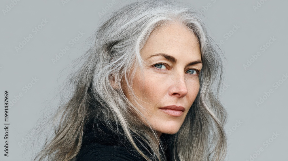 Fototapeta premium natural gray hair portrait on a withe background
