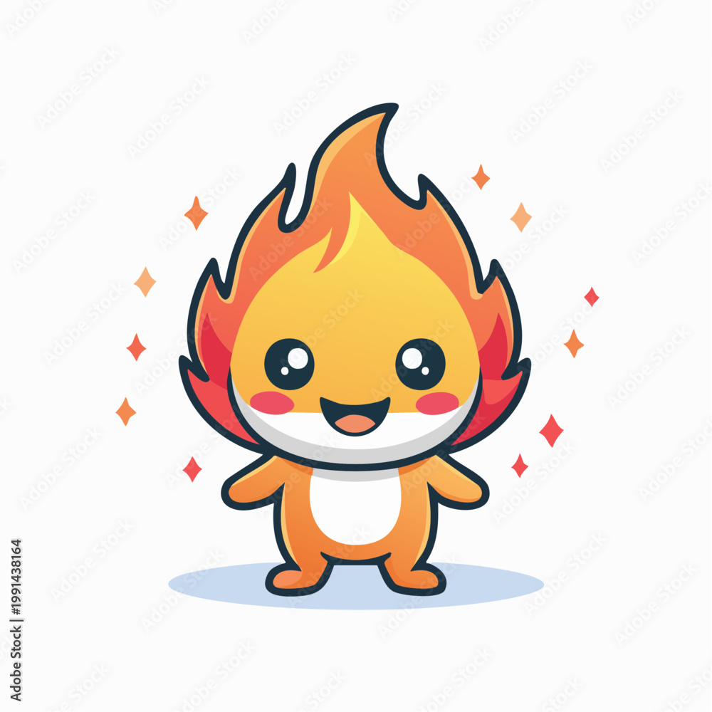 Fototapeta premium Cute Kawaii Fire Character Illustration
