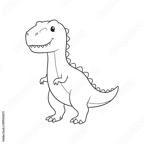 Dinosaur Cartoon Outline Drawing.