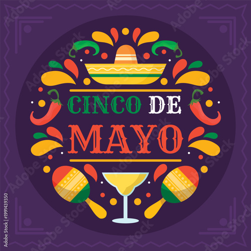 A vibrant illustration celebrating cinco de mayo with festive elements