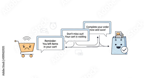 Shopping cart and robot, online shopping, ecommerce illustration, payment process, cartoon characters
