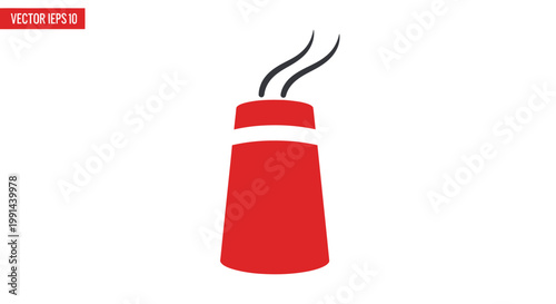Red chimney with smoke on white background, industrial concept