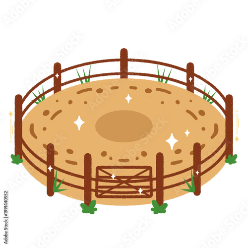 Tableau sur toile Round horse training arena corral with wooden fence and sand for ranch farming