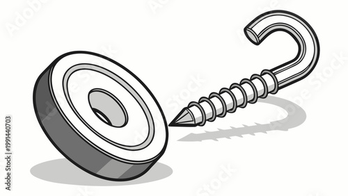 Neodymium magnet with metal hook screw isolated