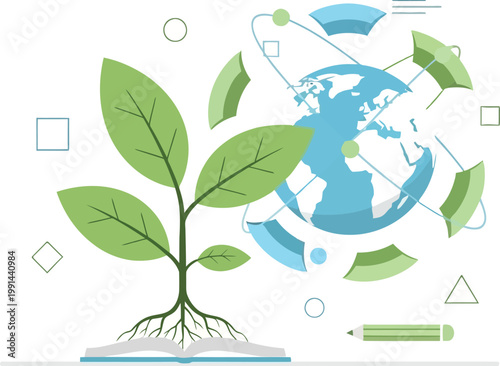 Environmental education global network plant from book vector