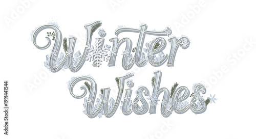 Winter Wishes Calligraphy Text with Snowflake Accents