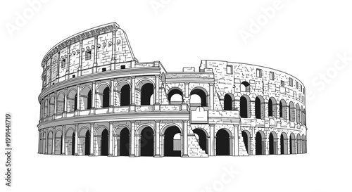 Ancient Roman Amphitheater Ruins Architectural Illustration