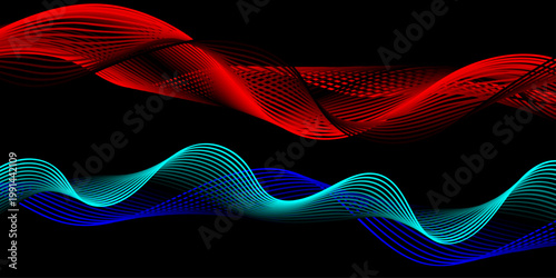 A futuristic digital illustration featuring an abstract blue wave pattern and fractal realms composition with flowing motion lines for a modern technology business banner design