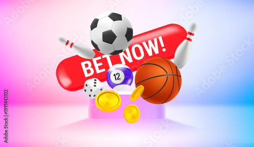 Vivid room with sport accessories. Net now concept. 3d vector illustration