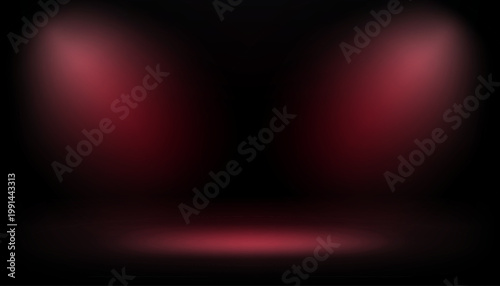 Dark studio with red spotlights. 3d vector illustration