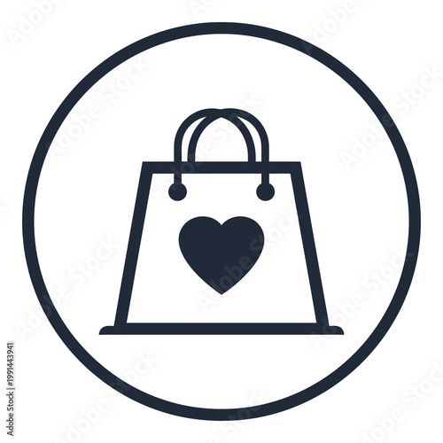 Obraz na plátně Shopping bag with heart symbol inside a circle icon icon