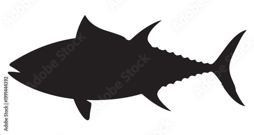 Spotted Fin Tuna Silhouette, Sleek tuna fish silhouette vector graphic design showing a stylized aquatic animal form isolated against a white background for professional logo creation.