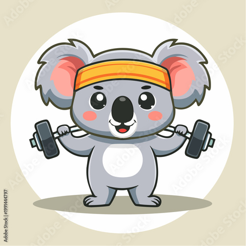 Cute Koala exercising with dumbbells and headband