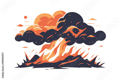 Dramatic El Ni�o Heatwave Explosion Scene with Fiery Clouds and Extreme Weather Vector Illustration on White Background
