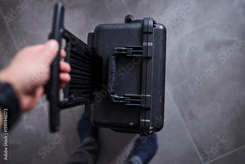 Vászonkép Protective hard-shell carry-on case designed for secure transport of sensitive equipment during air travel