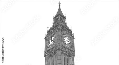 Iconic Clock Tower Illustration - Detailed Architectural Sketch