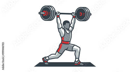 A powerful flat design vector illustration of a weightlifter executing a clean and jerk, perfect for gym branding or strength training content. 