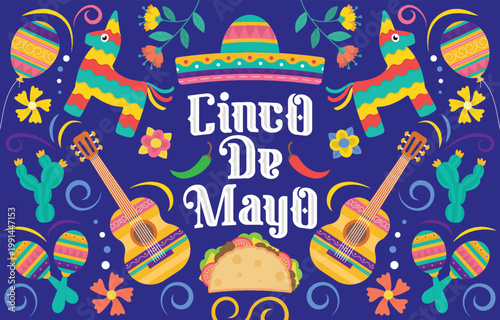 A colorful cinco de mayo illustration with traditional mexican elements