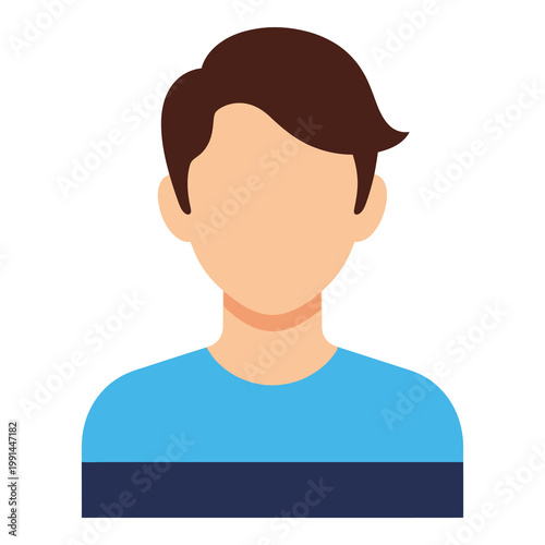 Flat design young man with short brown hair and blue shirt icon