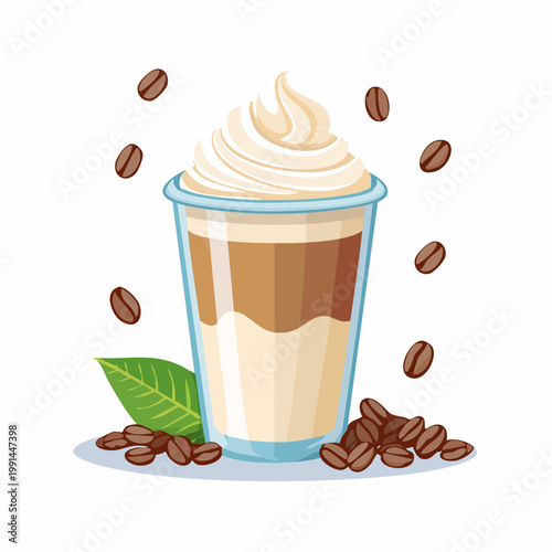 Iced Coffee with Whipped Cream and Coffee Beans