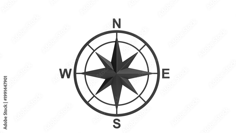Fototapeta premium Black and White Compass Rose Illustration