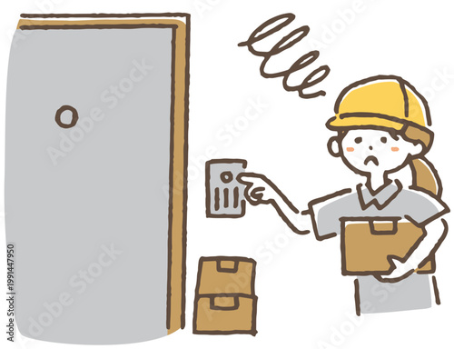 不在で困る配達員のイラスト。/ Failed Delivery No Recipient Illustration.