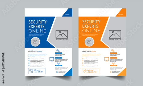 Security Services Flyer Template with 2 color design concept layout	