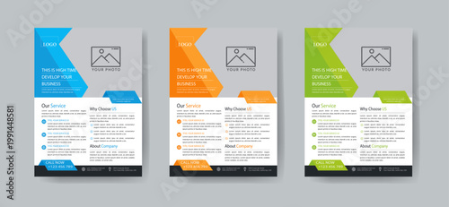Business flyer design template with 3 color design concept layout	