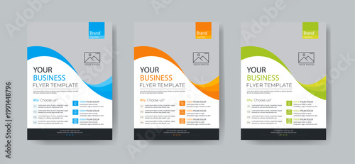 Business flyer design template with 3 color design concept layout	