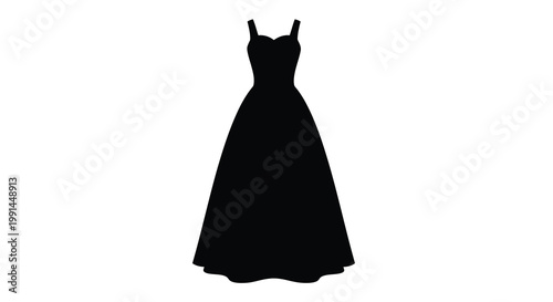 Silhouette of a formal evening gown against a plain white background