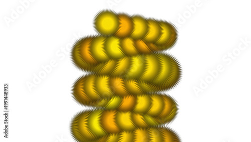 3D Golden Fluffy Spiral Abstract Render with Spiky Spheres