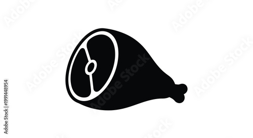 Simple black and white illustration of a ham hock with bone