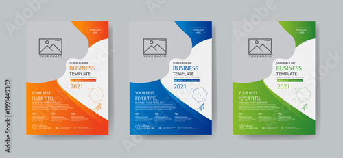 Business flyer design template with 3 color design concept layout	