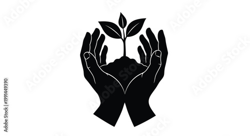 Hands cradling a small plant sprout symbolizing growth and care