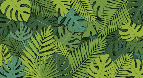 Tropical green leaves close up.