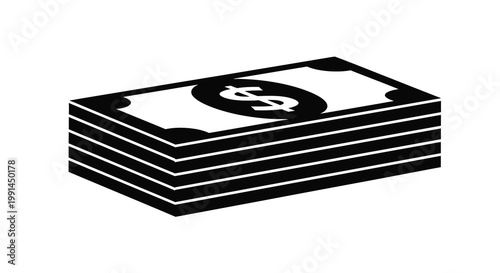 A stack of united states dollar bills shown in black graphic silhouette