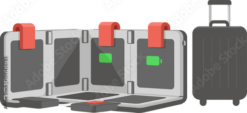 A sleek, foldable travel charging pad with a suitcase sits on a neutral background. Perfect for showcasing portable charging solutions. Modern design, clean aesthetic.