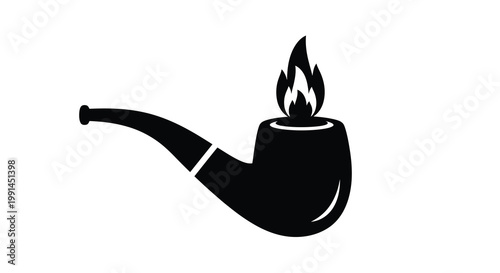 A black silhouette of a smoking pipe with prominent flames above