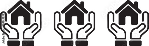 House icons held in cupped hands represent the security and protection of residential property insurance policies for families seeking safe living environments and stable home ownership investments.